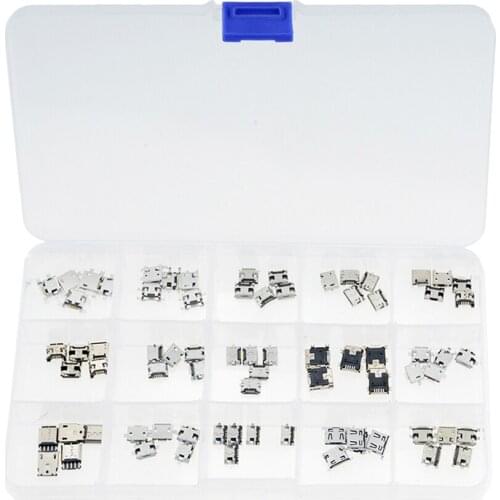 75PCS/BOX 15 Models Each 5PCS Micro Female USB Connector Usb Jack Socket Female For MP 3 4 5 Other Mobile Accessories