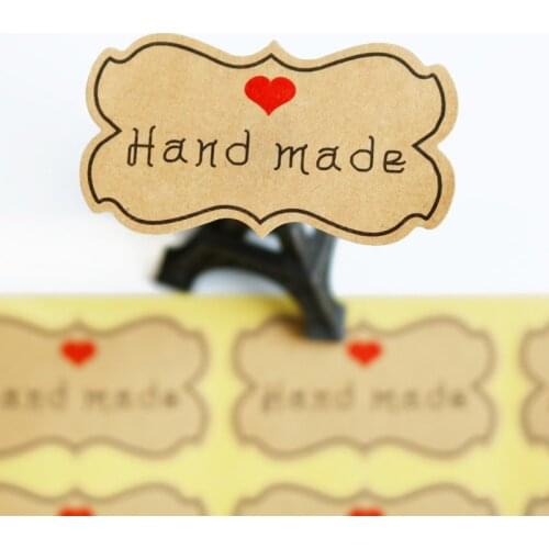 80PCS Big Size Hand Made Seal Sticker Kraft Paper Sticker Labels Heart Design Gift Stickers for Wedding Party DIY Crafts