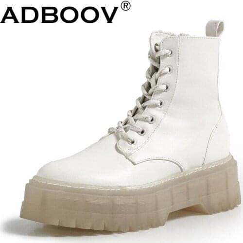 ADBOOV Fashion Leather Women Boots Transparent Thick Sole Ankle Boots Ladies Side Zip Platform Shoes Women Femmes Bottes