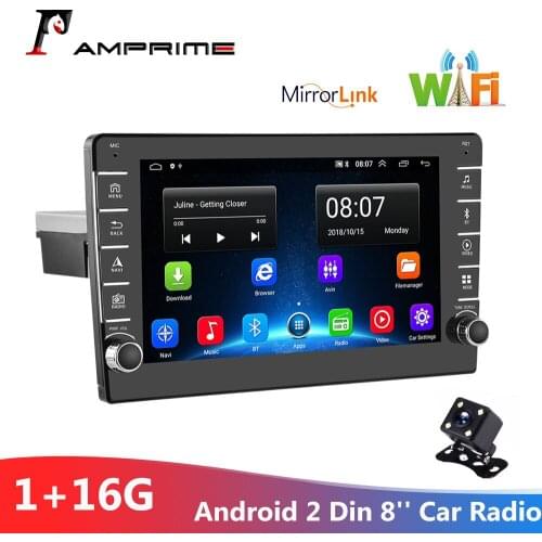 AMPrime Android 8'' Double Din 2.5D Car Stereo Radio Support USB Steering Wheel Control Built-in GPS WIFI With Rear View Camema