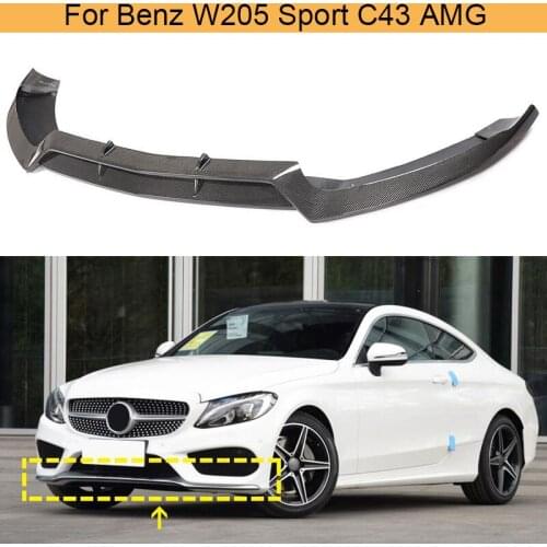 Car Front Lip Spoiler For Mercedes-Benz C Class W205 Sport C43 AMG Sedan Coupe 2013-2018 Front Bumper Lip Chin Carbon Fiber