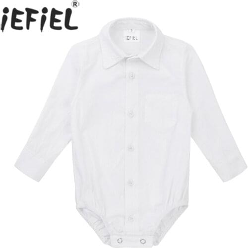 White Newborn Baby Rompers Jumpsuit Gentleman Boy Toddler Shirt Rompers Long Sleeves Formal Baby Boy Romper Shirt Baby Clothes