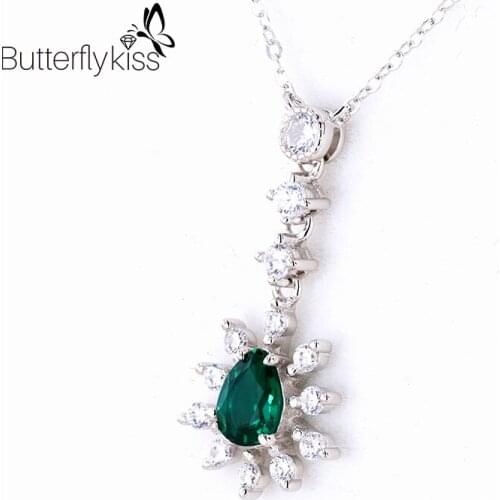 BK 1ct Emerald Pendant Necklace 18K Genuine Gold 585 Lab Grown Emerald Like Natural Pear Shaped Lady Pendant Luxury Jewelry Gift