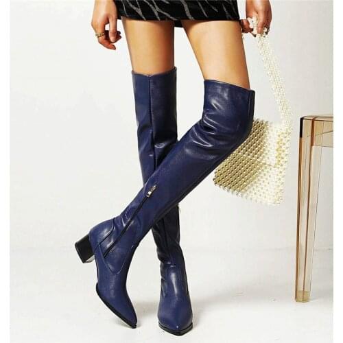 Punk Goth Womens Thigh High Boots Over the Knee Pointed Toe Mid Cuban Heel Tall Long Booties Party Pumps 33 34-43