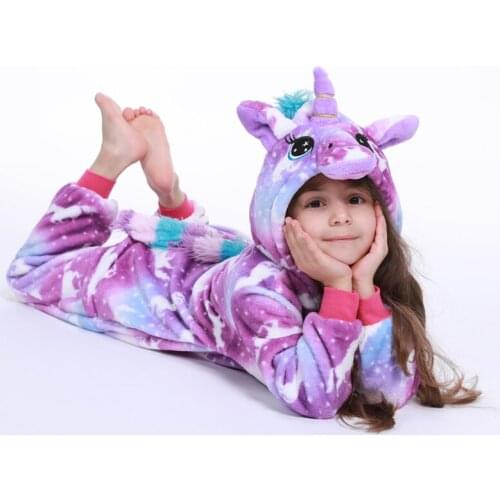 Kigurumi Childrens Sleepwear for Boys Girls Unicorn Pajamas Flannel Kids Stich Unicornio Pijamas Set Baby Animal Winter Onesies