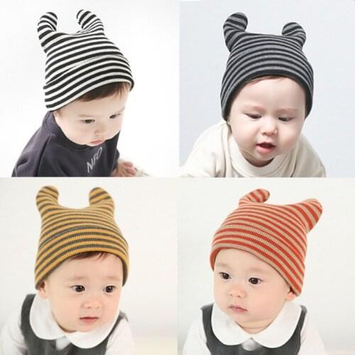 Newborn Hats Caps Stripe Ear Child Baby Hat Winter Cotton Knitted Toddler Beanies Newborn Accessories Boys Infant Hat s