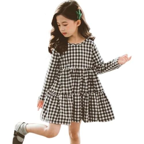 Kids Dresses For Girls Pleated Girls Cake Dress Fashion Plaid Party Dress For Children Spring Autumn Cute Clothes For Teen Girls