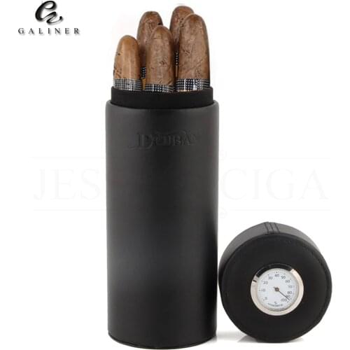 GALINER Cedar Wood Travel Humidor Cigar Box Portable Leather Cigars Case With Hygrometer Humidifier Black Cigar Tube
