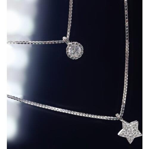 Pentagram Double Layer Clavicle Chain Wild Simple Pendant 925 Sterling Silver Temperament Female Necklace SNE109