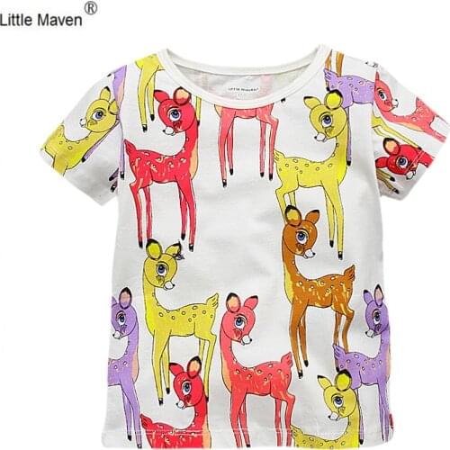 Little Maven 100% Cotton Kid Baby Boy Girl T-shirt Short Sleeve Summer Cartoon Animal Printing Children Tees Kids Toddler Tops