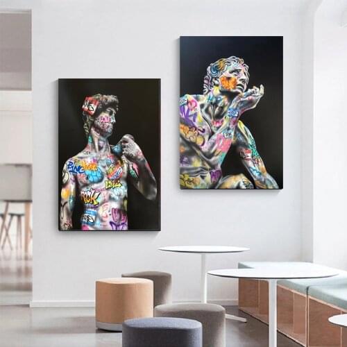 Graffiti Art Portrait Of Think Canvas Paintings Poster And Prints Wall Art Thinker Man Pictures For Living Room Home Decoration