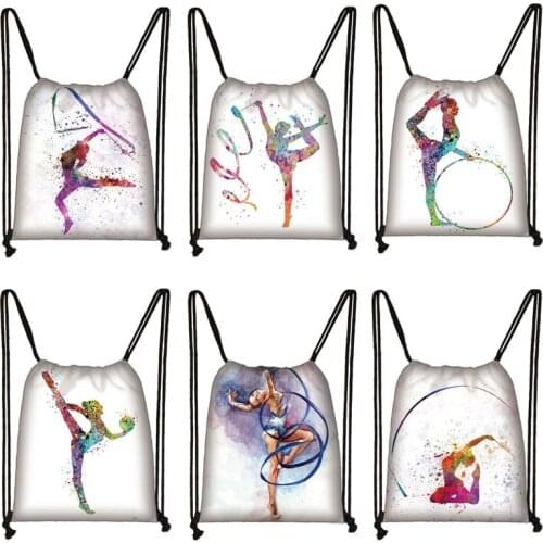 Art Watercolor Gymnastics Printing Drawstring Bag Women Backpack Girls Daypack Ballet Gymnast Storage Bags Large capacity Bag