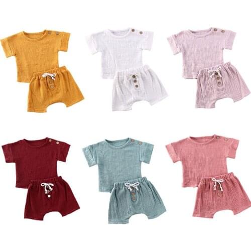 0-24M Newborn Baby Boy Girls Cotton Linen Short Sleeve Tops + Shorts Outfits 2pcs Toddler baby Girls Summer Clothes Set 6 Color