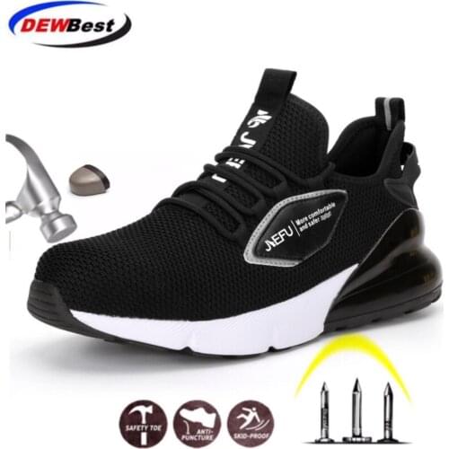 DEWBEST Breathable Safety Shoes Men Summer Lightweight Work Shoes Steel Toe Puncture-Proof Work Sneakers Indestructible Shoes