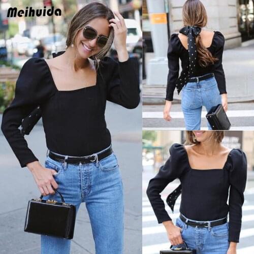 Summer Women Elegant Fashion Sexy Lolita Style Square Neck Long Puff Sleeve Loose Tops Blouse Street Daily Wear