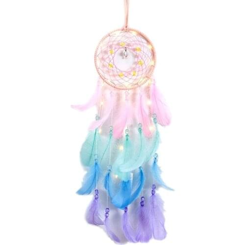 Dream Catcher Net With Feathers Beads Wind Chime Wall Hanging Ornaments Handmade Dreamcatcher Bell Home Car Decoration Craft Gif