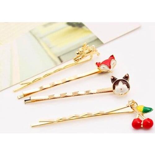 Cute Baby Rabbit Hairpins Novelty Cartoon Animal Fox Hair Clips Girls Children Cat Barrettes Strawberry Hair Jewelry