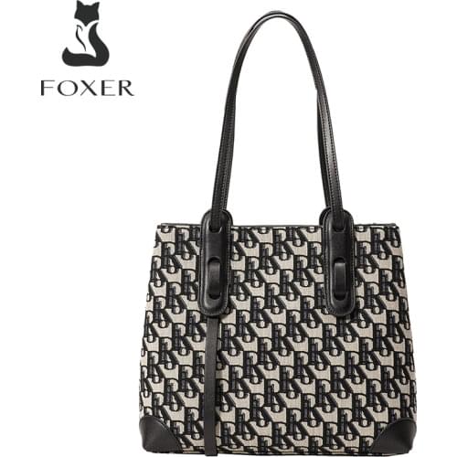 FOXER Fashion Monogram Ladies Handbag Office Women Commuter Large Capacity Soft Shoulder Bag High Quality Casual Tote Bag Women