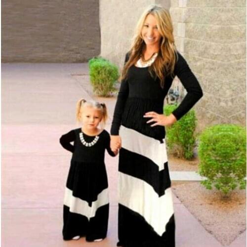 Fashion Black and white stripes dress girl Kids and mother clothes Family Matching Outfits Mother daughter dresses 2019 New