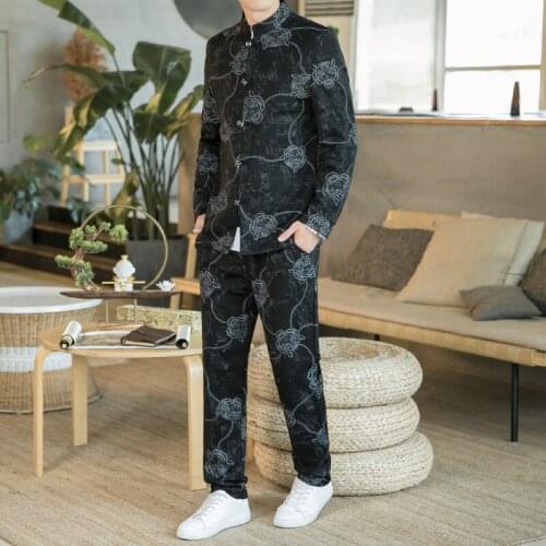 Chinese tunic Suit Mens Stand Collar Mens Flower Clothing Slim Chinese Style Mens Wedding groom wear Costume Homme