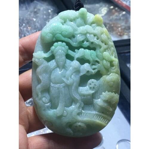 Natural Myanmar jade A HandCarved guan gong landscape green jade pendant jade necklace pendants jewelry jade necklaces woman
