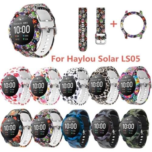 2021 New 2IN1 Pattern camouflage pattern Watch case + watch band For Haylou Solar LS05 wristband Replacement sport strap 22mm