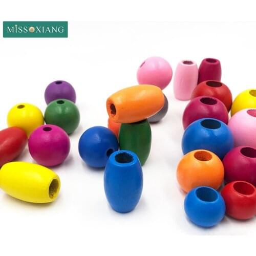 New 20-30MM Colorful Wooden Beads Natural Round Oval for Jewelry Making DIY Bracelet Bead Accessories Loose Ball Beads Big Hole
