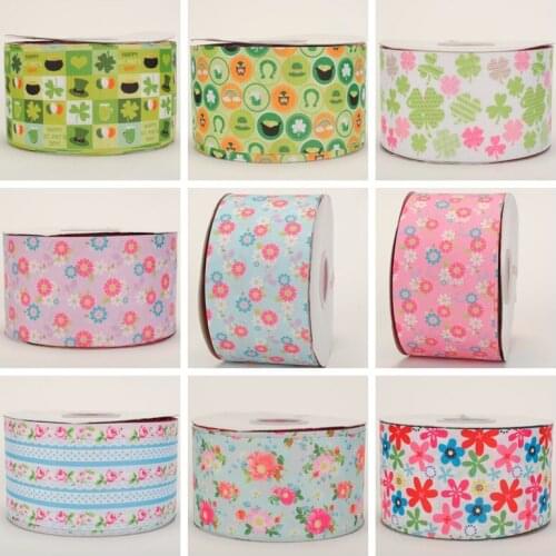 NEW 50Y 3" 75mm fresh color Clover flowers ribbon pattern printed grosgrain ribbon free shipping