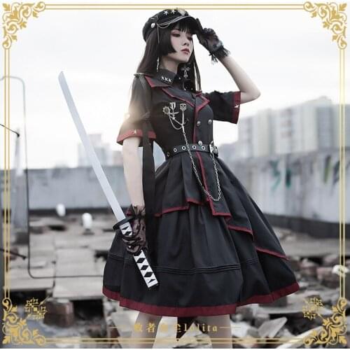 Original Design Lolita Innovative Skirt Loser Dust OP Solid Color Army Lo Uniform JK Full Party Dress