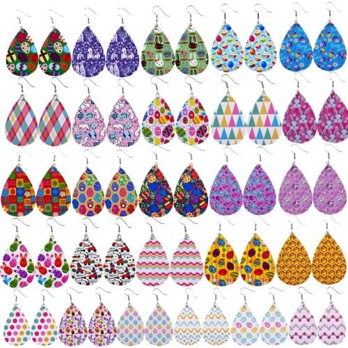 Easter Leather Drop Earrings Teardrop Handmade Cute Cartoon Rabbit Bunny Animal Earrings Fashion Jewelry Gifts Wholesale