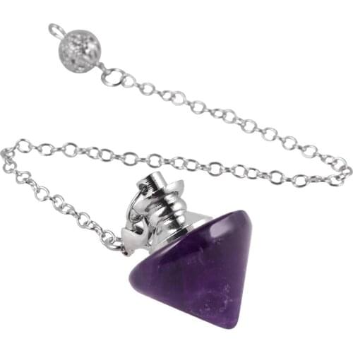 TUMBEELLUWA Natural Crystal Dowsing Pendulum for Divination Healing Energy Stone Cone Point Pendant Chain for Reiki Wicca Dowser