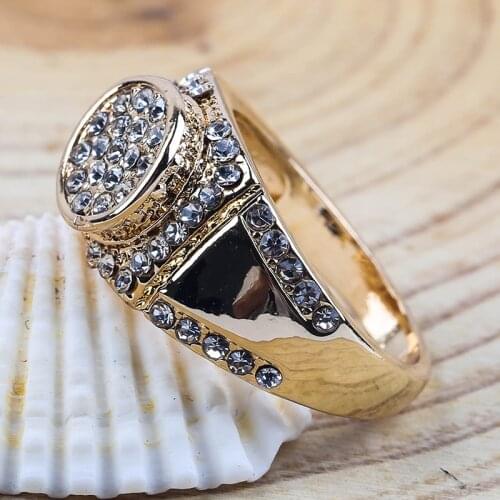 Luxury Gold Puffed Marine Micro Paved CZ Stone Rings For Men Women Hip Hop Bling Bling Iced Out Round Ring Cool Jewelry B4M169