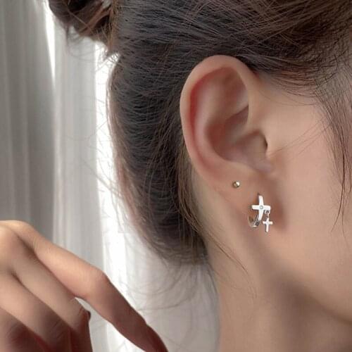 Cross Clip Earrings Zircon For Women Korean Fashion Female Simple Punk Hip Hop Design New Trend Student Daily Jewelry BOYULIGE