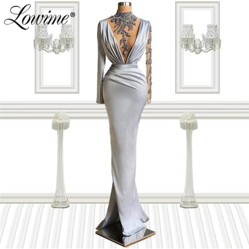 Turkish Dubai Long Sleeves Beaded Crystal Formal Evening Dresses 2021 Mermaid Prom Dress Women Party Gowns For Weddings Vestidos