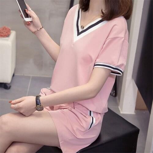 2020 Sweat Suits Women Summer Korean Fashion Short-sleeved Tops + Shorts Outfits Loose Trend Casual Woman Two-piece Set