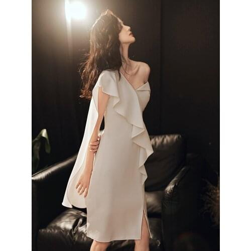White Dress Women Irregular One-shoulder Banquet Elegant Sexy Party Dresses 2021 Summer Clothes Beach Robe Bodycon Lady Vestidos