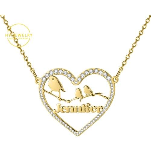 Personalized Crystal Names Necklace For Women Customized Heart Name Pendant Gold Stainless Steel Zirconia Charm Jewelry Mom Gift