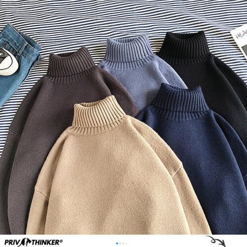 Winter Warm Mens Turtleneck Sweaters Solid Color Korean Man Casual Knitter Pullovers 2020 Harajuku Male Sweaters