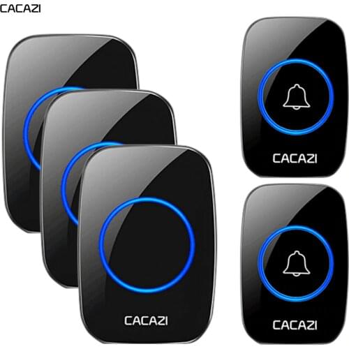 CACAZI Wireless Waterproof Doorbell 300m Range US EU UK AU Plug Home Intelligent Door Bell Chime 1 2 Button 1 2 3 Receiver