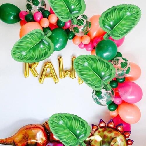 5pcs Green Yellow Tree Leaves Foil Balloons Summer Theme Decorations Palm Leaves for Hawaii Beach Party Birthday Party Supplies