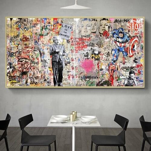 Abstract Pop Art Street Wall Graffiti Art Canvas Painting Poster and Print Quadro Cuadros Pictures for Living Kids Room