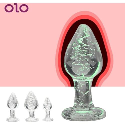 OLO Sex Shop Sex Toys for Couples Anal Dilators Anal Plug Toys for Adults Luminous Glass Butt Plug Sex Anal Beads