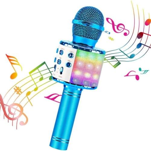 Wireless Karaoke Microphone Bluetooth Handheld Portable Speaker Home KTV Player with Dancing LED Lights Record Function for Kids