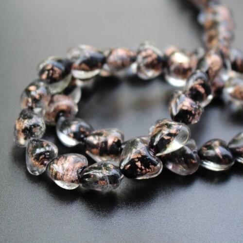 10PCS 12mm Handmade Lampwork glass beads Black Heart Beads with Gold powder for jewelry making