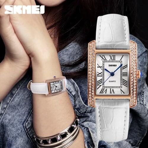 Reloj Mujer SKMEI Quartz Womens Watches Luxury Fashion Rhinestone Ladies Wristwatch Leather Strap Casual Watch Relogio Feminino