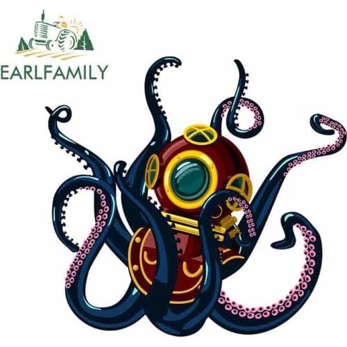 EARLFAMILY 13cm x 12.2cm For Diving Suit With Octopus Vinyl Graphic Decal Retro Vintage Mouth Car Decals Scratch-Proof Sticker