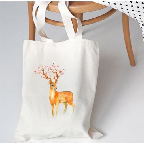 Women Canvas Casual Shoulder Bag Shopping Deer Graphic Ulzzang Aesthetic Tote Bag Harajuku Shopper Bag Female Eco Large-capacity
