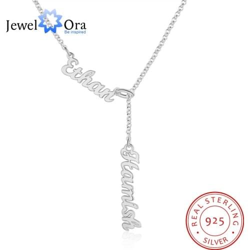 JewelOra Personalized 925 Sterling Silver Nameplate Necklaces for Women Customized 2 Names Pendants S925 Silver Jewelry Gifts