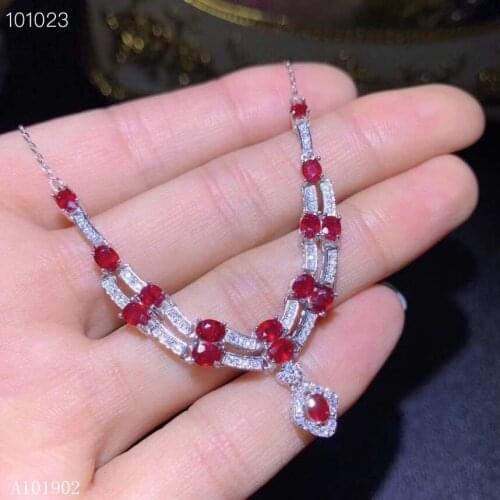 KJJEAXCMY boutique jewelry 925 Silver-inlaid Natural Ruby Deluxe Necklace Jewelry Support Detection