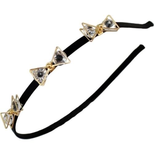 Korean New Fashion Gold Metal Hairbands Head Hoop Bowknot Crystal Rhinestone Headband Hair Jewelry Women Girl Hair Accessories